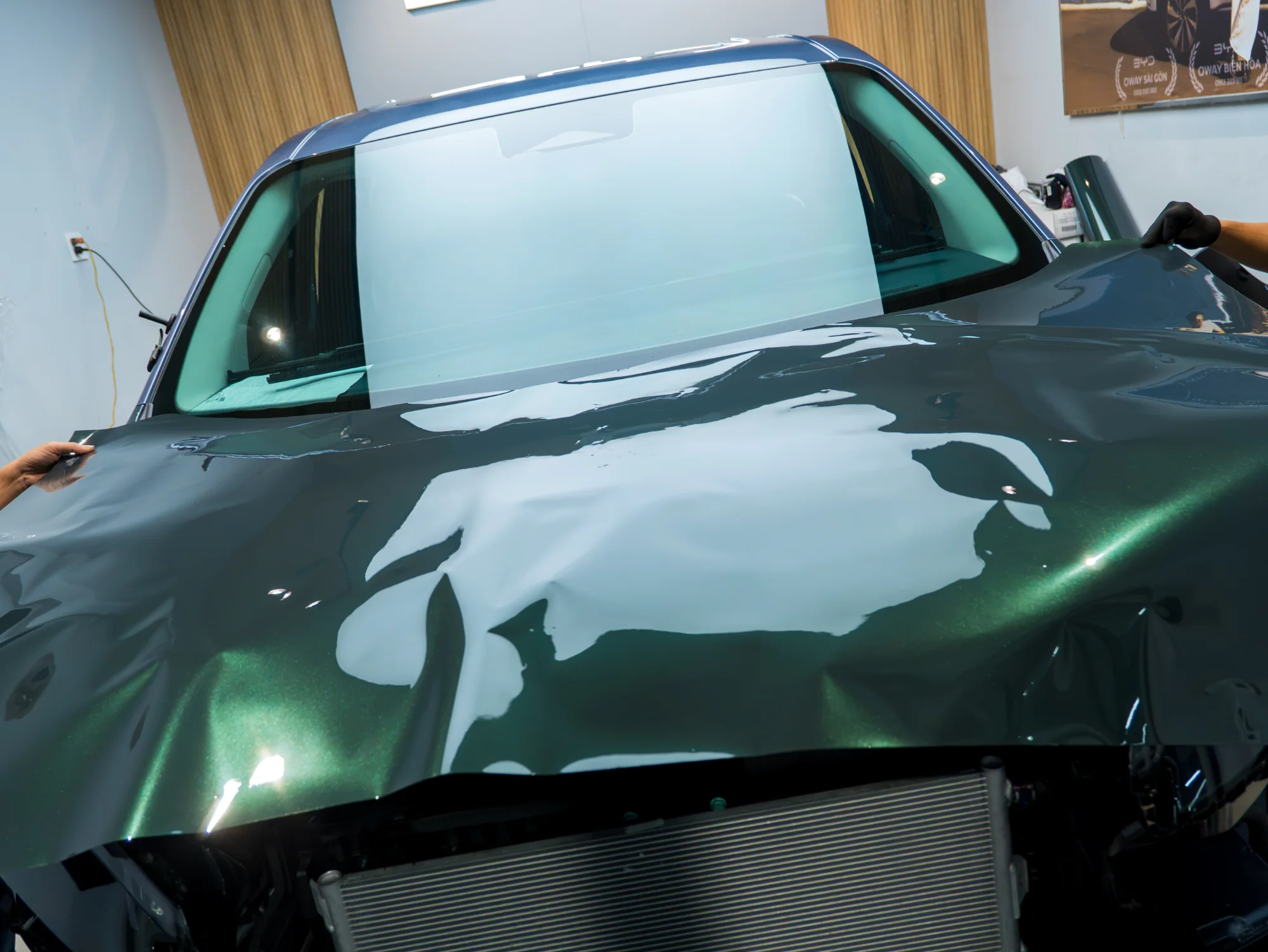 Thi công BYD M9 dán đổi màu Xanh Midnight Green (Full Sườn) ảnh 2